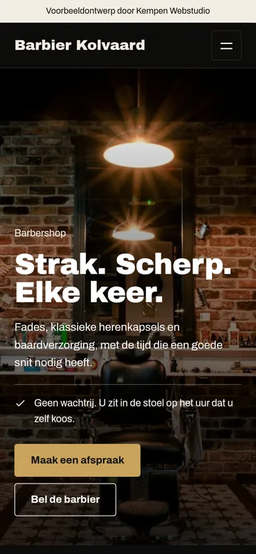 Schermafbeelding van het voorbeeldontwerp Barbier Kolvaard op een smartphone