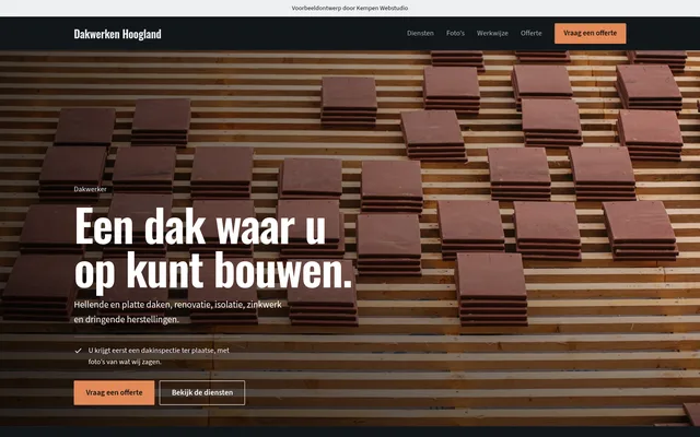 Schermafbeelding van het offerteformulier in het voorbeeldontwerp Dakwerken Hoogland