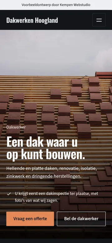 Voorbeeldontwerp Dakwerken Hoogland op een smartphone