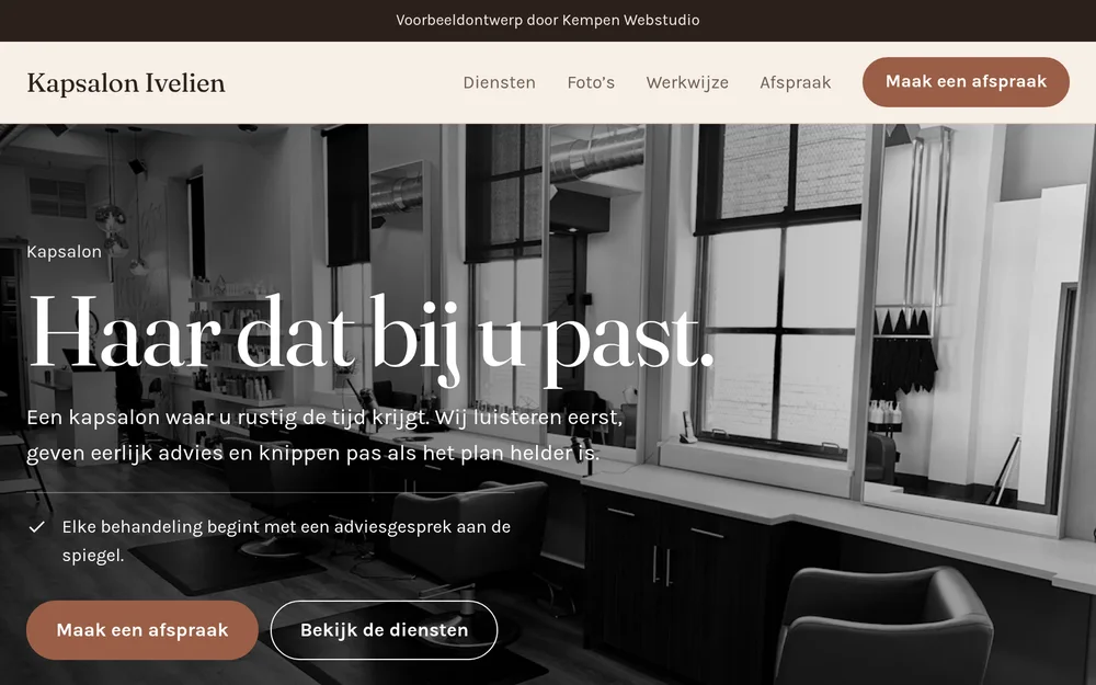 Schermafbeelding van het voorbeeldontwerp Kapsalon Ivelien