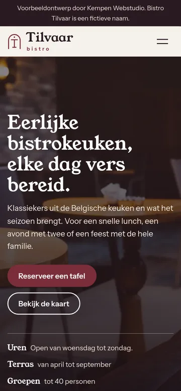 Schermafbeelding van het voorbeeldontwerp Bistro Tilvaar op een smartphone
