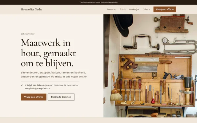 Schermafbeelding van het voorbeeldontwerp Houtatelier Nethe