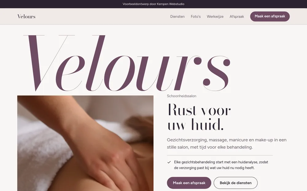 Schermafbeelding van het voorbeeldontwerp Velours op een computer
