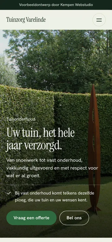 Schermafbeelding van het voorbeeldontwerp Tuinzorg Varelinde op een smartphone