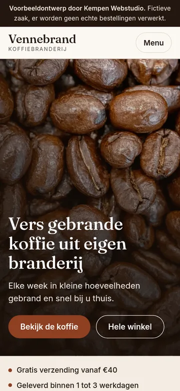 Schermafbeelding van het voorbeeldontwerp Vennebrand op een smartphone
