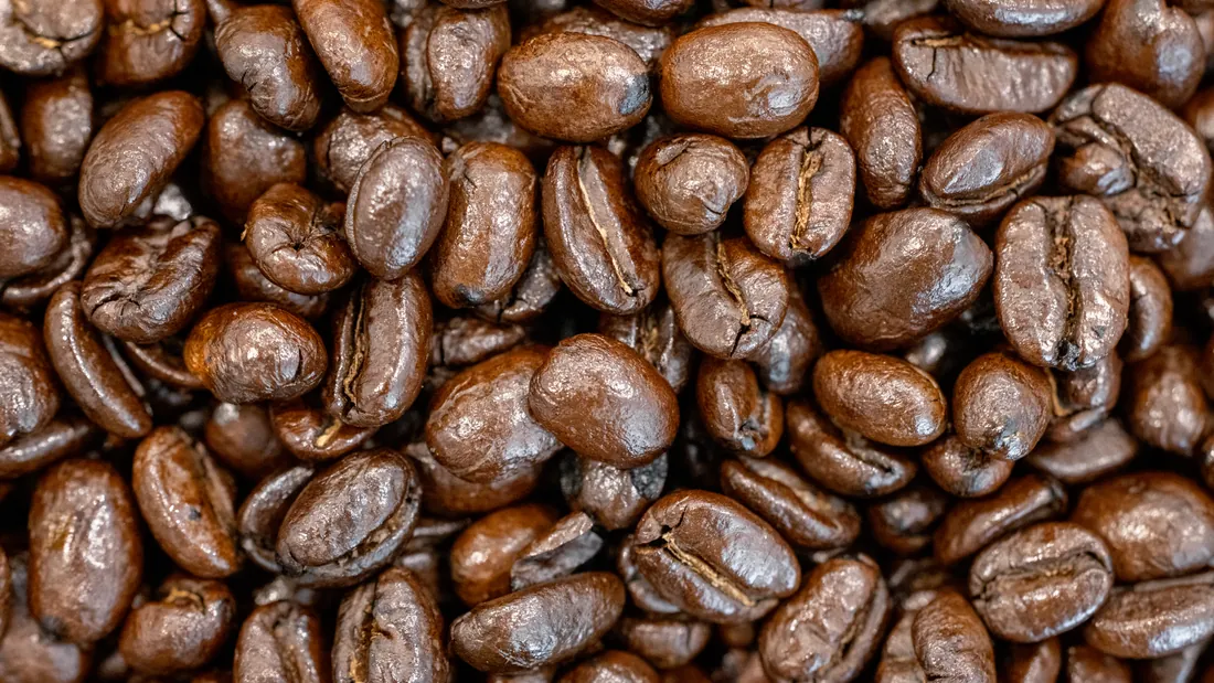 Vers gebrande koffiebonen van dichtbij